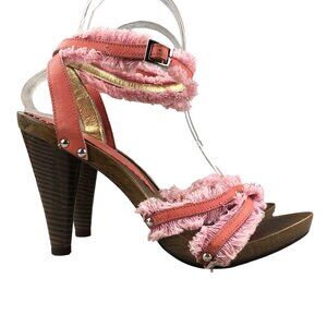 Cammina ITALY Women's Size 39 Pink Fringe Open Toe Ankle Strap High Heel Sandals